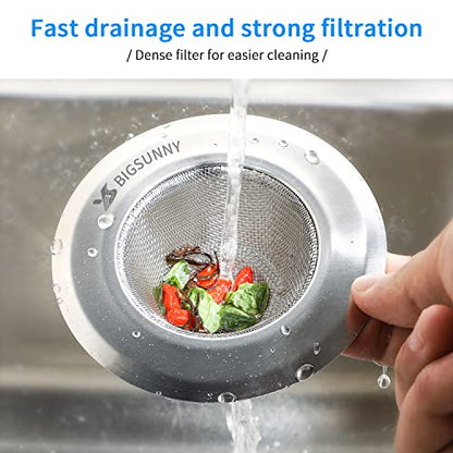 Mesh Sink Strainer Set of 3, MSY BIGSUNNY Stainless Steel Kitchen Sink Strainer Kitchen Drain Strainer with Large Wide Rim(4.5"+3.6"+2.8" Diameter) for Kitchen Sinks - size: 4.5"+3.6"+2.8"