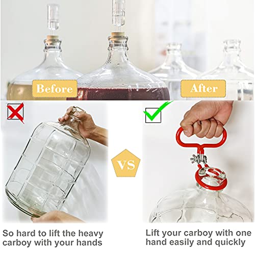 Carboy Handle, 2 Pack Carboy Carrying Handle Heavy Duty Carboy Holder for Smooth Neck 3 Gallon 5 Gallon 6 Gallon 6.5 Gallon Glass Carboys for Fermenter Wine Making Beer Brewing Home Brewing Equipment