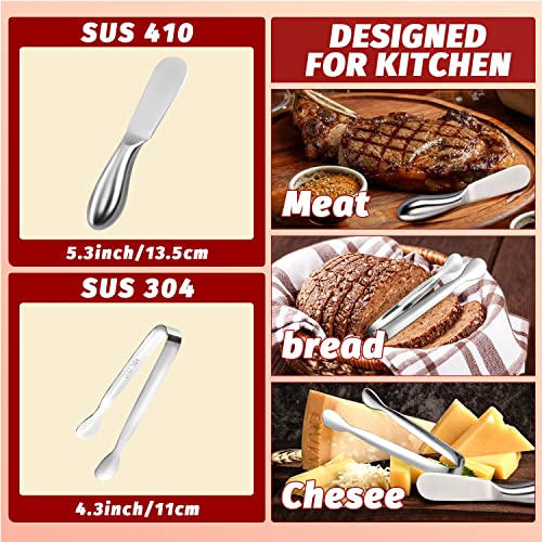 Butter Spreader Knife Set 8 PCS Stainless Steel Cheese Butter Spreader Knives and Mini Serving Tongs for Cheese Cold Butter Jam Appetizers Pastry Charcuterie Accessories Kitchen Utensils - color: Silver08