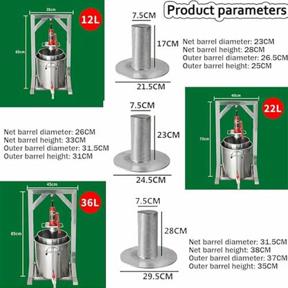 Grape Press, Fruit Grinder Crusher, Stainless Steel Winemaking Tools, Pressing Apple Wine Press, for Queeze Honey, Chili Oil, Cooked Chinese Herbs and Rice Wine~/ - size: 22L