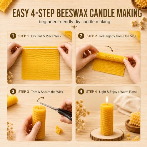 HOMNATURE Pure Beeswax Sheets 30 Pack for Candle Making, Honeycomb Wax Sheets 7.7 x 16.7 in, Natural Yellow Bee Wax Paper for DIY Candles, Beehive Wax Foundation for Crafts & Molds
