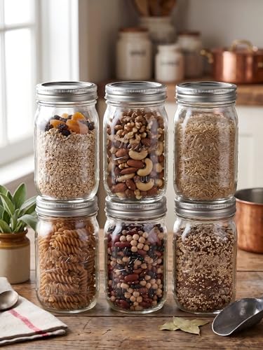 12 Pack 32 oz Mason Jars, Wide Mouth Glass Jars with Airtight Lids for Food Storage, Pickling, Canning, Fermenting - Leakproof - color: 12 Pack - Metal