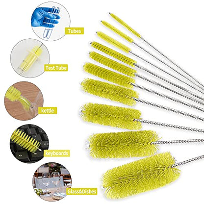 CiaraQ Bottle Cleaning Brushes, 8 Inch Nylon Tube Brush Set | Yellow Cleaner for Narrow Neck Bottles Cups with Hook, Set of 10pcs. - color: Yellow, size: 8.0 Inch (10pcs)