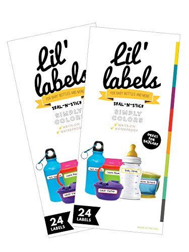 Removeable, Write-On Food Bottle Labels, Write-On, Self-Laminating, Freezer Safe Waterproof Kids Name Labels for Baby Bottles, Sippy Cup for Daycare School, Dishwasher Safe (Simply Colors, Set of 2) - color: Simply Colors Set of 2