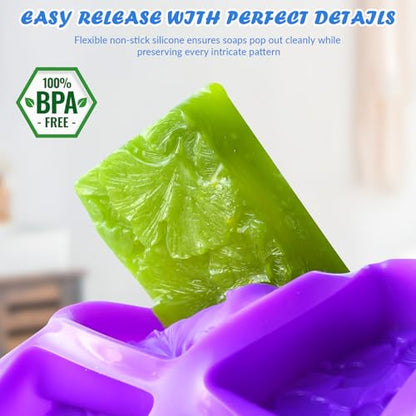 HKNMTT Silicone Square Rectangle Bar Molds Leaf Flower Pattern, 8 Cavities for Candy Soap Making Shower Steamer Homemade Bath Lotion Shampoo Bar DIY Set Non-stick Craft Food Grade 2 Pack - style: Daisy Ginkgo Leaf - 2PCS