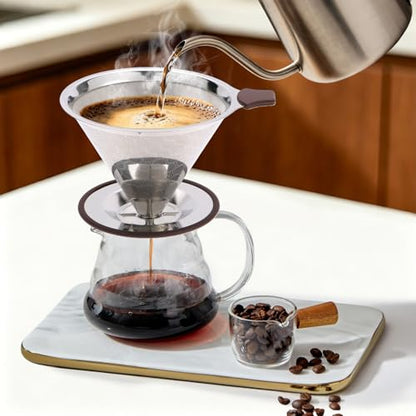 Pour Over Coffee Dripper, Stainless Steel Coffee Filter, Paperless Reusable Coffee Filter, Metal 600 Mesh Strainer Coffee Maker Single Cup Brewer (1-4 Cups) - size: 1-4 Cups