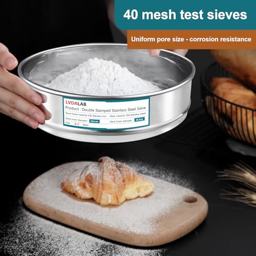 304 Stainless Steel Mesh Lab Sieve, 40 Mesh (0.45mm) Aperture Test Sieve, 7.9Inch(20cm) Diameter Economy Standard Analysis Sample Test Sieves for Industrial Laboratory Homes - size: 40Mesh(0.45mm)/Ф7.9in