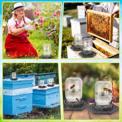 8 Pack Bee Feeder for Mason Jar Bee Watering Station Garden Silicone Sugar Water Feeder Beekeeping Drinking Equipment Tools with Mason Jars for Drinking Water(Grey,Hexagon) - color: Gray, style: Hexagon