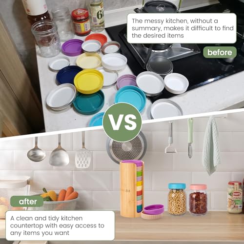 Mason Jar Lid Organizer, Wide & Regular Mouth Lids Holder (2pcs) | Mason Jar Lid Storage Made of Bamboo, Stackable Space-Saving Rack, Suitable for Mason/Canning/Bamboo Lids - style: Double-sided hole