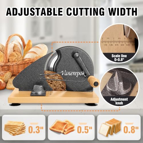 vanerepok Manual Bread Slicer Adjustable Thickness for Homemade Sourdough | Hand Crank Bread Cutter with Scale & Stable Suction Cups & Wood Base for Even Slicing Perfect Baking Gift for Home Bakers - color: Marble