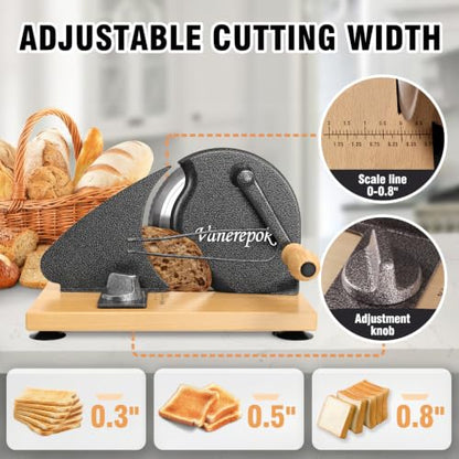 vanerepok Manual Bread Slicer Adjustable Thickness for Homemade Sourdough | Hand Crank Bread Cutter with Scale & Stable Suction Cups & Wood Base for Even Slicing Perfect Baking Gift for Home Bakers - color: Marble