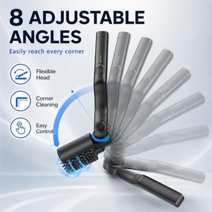 Rechargeable Electric Grill Brush, 3-Speed Cordless BBQ Cleaner with 2 Brush Heads, 8 Adjustable Angles, 360° Splash Shield, Stainless Steel Wire Brush for Gas/Charcoal Grills