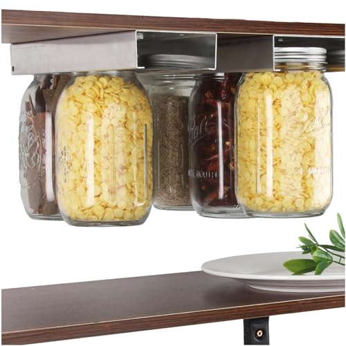 lopeztek Extended Under Shelf Mason Jars Organize and Storage Rack, Regular | 2 Racks Hold 6 Mason Jars|Canning Jar Hangers|Under Cabinet, Pantry Holder|Kitchen Mount Accessories - color: 6Jars Total, size: Regular-2pcs