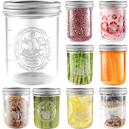 Miuyhji Mason Jars 16 oz with Lids, 9 Pcs Wide Mouth Glass Canning Jars with Airtight Lids and Bands, Overnight Oats Containers for Pickling, Freezing, Preserving, Meal Prep, Jar Décor - size: 16 oz-9Pcs (Clear)