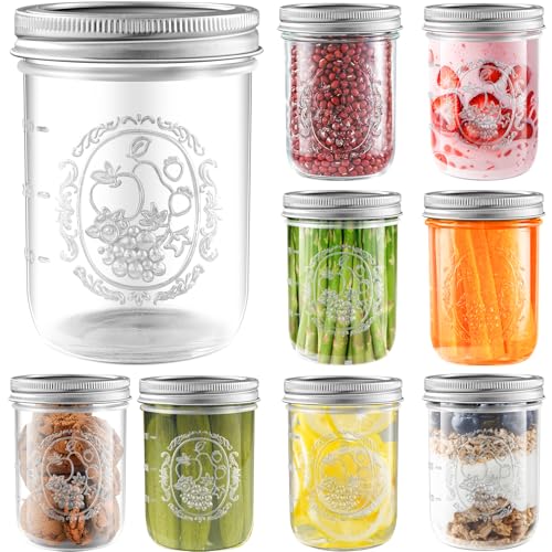 Miuyhji Mason Jars 16 oz with Lids, 9 Pcs Wide Mouth Glass Canning Jars with Airtight Lids and Bands, Overnight Oats Containers for Pickling, Freezing, Preserving, Meal Prep, Jar Décor - size: 16 oz-9Pcs (Clear)