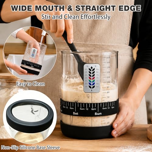 2 Pack Pro Sourdough Starter Jar Kit, 50oz & 34oz Wide Mouth | Large Glass Jars with Lid, Multi-Capacity Dough Storage, For Different Dough Volumes, Sourdough Bread Baking Supplies