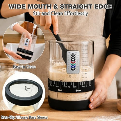 2 Pack Pro Sourdough Starter Jar Kit, 50oz & 34oz Wide Mouth | Large Glass Jars with Lid, Multi-Capacity Dough Storage, For Different Dough Volumes, Sourdough Bread Baking Supplies