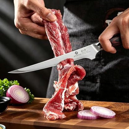 imarku 8 Inch Fillet Knife, Razor Sharp Boning Knife with Japanese High Carbon Stainless Steel, Professional Filet Knives for Precision Meat Cutting Deboning Fish Fillting, Ergonomic Pakkawood Handle - color: Chestnut