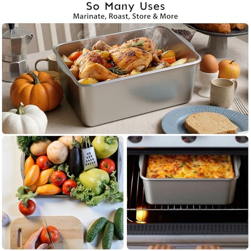Freshmage 7000 ML / 245 oz /30 Cup Extra Large 304 Stainless Steel Food Storage Container with Lid & Handle – Oven Safe, BPA-Free Meal Prep for Roasting Chicken, Large Cuts of Meat, Bread & Fruits