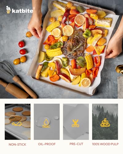 Katbite 200Pcs 9x13 inch Heavy Duty Parchment Paper Sheets, Precut Parchment Paper for Quarter Sheet Pans Liners, Baking Cookies, Bread, Meat, Pizza, Toaster Oven (9"x13") - size: 9"x13"-200