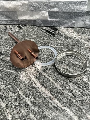 Copper Mason Jar Lid Insert for Wide Mouth Jars – Copper Tube Lid Assembly with Silicone Gasket & Band – DIY Infusion and Vapor Transfer Kit A17