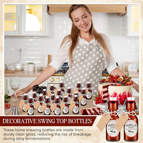 Vesici 8 Sets Swing Top Glass Bottles Set Amber Homemade Vanilla Extract Bottles Vanilla Extract Jars for Christmas DIY Crafts (8 Oz) - size: 8 oz