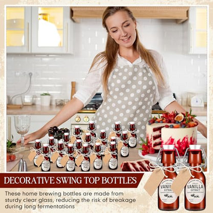 Vesici 8 Sets Swing Top Glass Bottles Set Amber Homemade Vanilla Extract Bottles Vanilla Extract Jars for Christmas DIY Crafts (8 Oz) - size: 8 oz