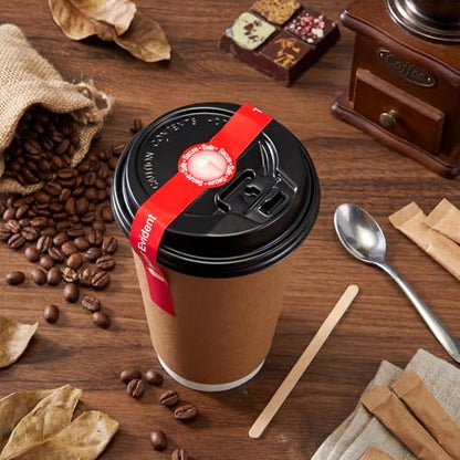 Zonon 600 Pcs Safe Secure Tamper Evident Seals for Drink Lids, Food Delivery Stickers Sealed for Freshness Labels Drink Food Coffee Milk Tea Ice Cream Seal Stickers 600 Pieces Per Roll (Red) - color: Red