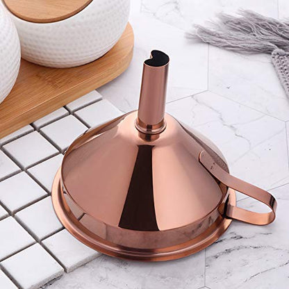 Stainless Steel Wide Mouth Funnels with Detachable Strainer, 5-inch Funnel for Filling Small Bottles and Jars, Cooking Oil and Transmission Liquid, Food Grade Metal Kitchen Funnels Rose Gold - color: Rose Gold