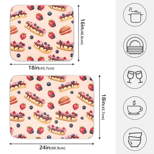 ALAZA Cheese Cake Blueberry Fruit Dish Drying Mats Absorbent Microfiber Drying Pad Kitchen Countertop Draining Mat 18 x 24 Inches - size: 18" x 24"