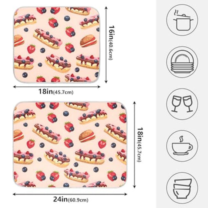 ALAZA Cheese Cake Blueberry Fruit Dish Drying Mats Absorbent Microfiber Drying Pad Kitchen Countertop Draining Mat 18 x 24 Inches - size: 18" x 24"
