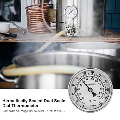 Stainless Steel Kettle Thermometer for Home Brewing, 1/2 NPT with Lock Nut & O-Ring (3" Face)