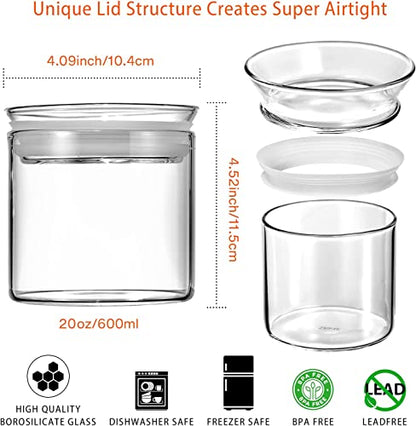 ZENS 17oz Glass Food Storage Jars Set of 6, Clear Glass Canisters Set with Airtight Lids, Small Storge Container jar for Kitchen Spice, Sugar Container, Blooming Tea, Snacks - size: 5-20oz 6Pack