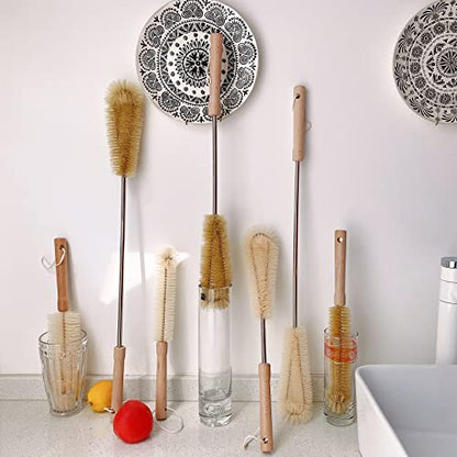 24 inch Extra Long Nylon Brush with 12 inch Bottle Brush, with Wooden Handle, with Lengthened Stainless Steel Pole, for Long Narrow Neck Bottle, Tumbler, Gallon Water Jug, Big Vessels