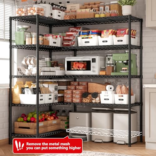 5 Tier Metal Shelving Unit Storage Shelves Load 1500LBS,Adjustable Wire Shelving Pantry Shelves for Storage,Kitchen Shelves Storage Rack for Commercial Garage Shelving Heavy Duty,61.7"W*72.4"H*15.8"D - style: Black-15.8" Dx61.7" Wx72.4" H-5 Tier