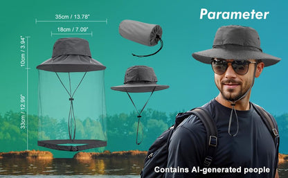Mosquito Head Net Hat with Hidden Net Mesh for Outdoor Lover Hiking Fishing Beekeeping Gardening Men or Women (Dark Grey) - color: Dark Grey