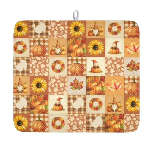 Fall Thanksgiving Dish Drying Mat for Kitchen Counter Autumn Harvest Orange Dish Drainer Mat Rustic Absorbent Washable Drying Pad 16"x18" - color: Fall Pattern, size: 18" x 16"