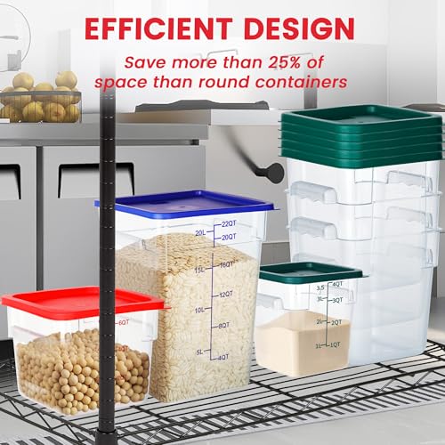 BIEAMA 4 Pack Food Storage Containers, 8 Quart with Lids, Square Commercial Containers with Scale, NSF, Polycarbonate, Clear - color: 8Qt-4 Pack(Red Lids)
