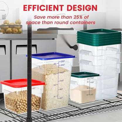 BIEAMA 4 Pack Food Storage Containers, 8 Quart with Lids, Square Commercial Containers with Scale, NSF, Polycarbonate, Clear - color: 8Qt-4 Pack(Red Lids)