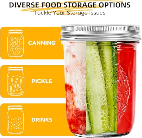Miuyhji Wide Mouth Mason Jars 16 oz with Lids [2 Pack], Canning Jars with Metal Airtight Lids and Bands, 16 oz Glass Jars for Fermenting, Pickling, Freezing, Preserving, Meal Prep, Jar Décor - size: 16 oz-2Pcs (Clear)
