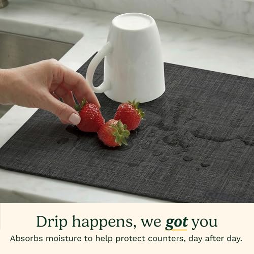 Cuisinart Coffee Mat for Countertop (2 Pack)–Quick-Dry Absorbent Coffee Bar Mat for Espresso Machines & Brew Stations, Also Use as a Dish Drying Mat on Kitchen Counter, Non-Slip, Easy Care, 15” x 20” - color: Black