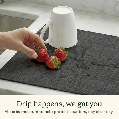 Cuisinart Coffee Mat for Countertop (2 Pack)–Quick-Dry Absorbent Coffee Bar Mat for Espresso Machines & Brew Stations, Also Use as a Dish Drying Mat on Kitchen Counter, Non-Slip, Easy Care, 15” x 20” - color: Black