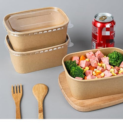 50 Pack 25oz Paper Meal Prep Containers with Lids, Disposable Kraft Food Containers, Stackable Oil-Proof Takeout Salad Bowls for Meal Prep, Picnic, Party Supplies, Microwave Freezer Safe
