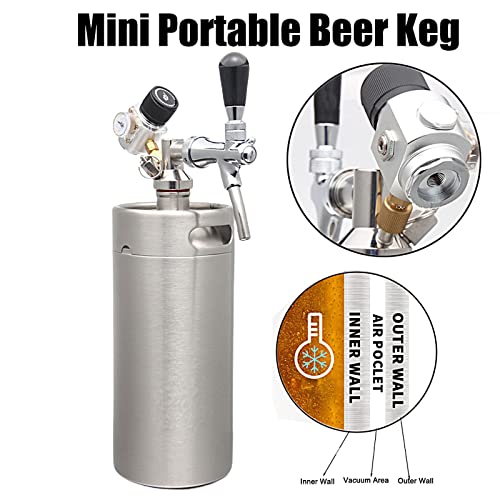 Mini Stainless Steel Beer Keg,Portable Home Dispenser System to Keep Fresh for Home Kitchen Brewing Beer,Keeps Carbonation for Craft Beer Draft and Homebrew,3.6 liters