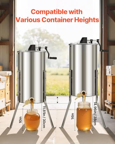 VEVOR Honey Extractor, 2 Frame Manual Honey Extractor with Transparent Lid, Stainless Steel Honeycomb Drum Spinner with Height Adjustable Stand,Honeycomb Extraction Centrifuge Equipment for Beekeeping - style: 2 Frame