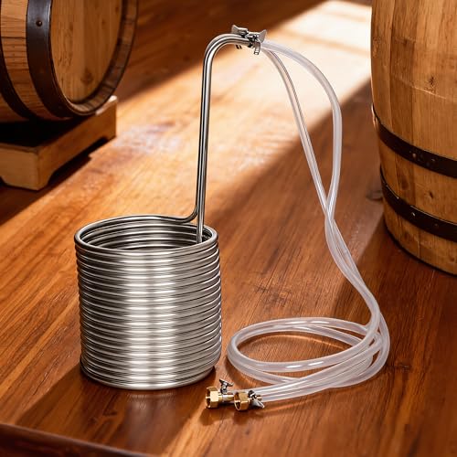 1/2" X 50Ft 304 Wort Chiller, Food Grade Stainless Steel Immersion Chiller Coil with 2X 6.5Ft Transparent Pipes, Home Water Chiller for Ice Bath Beer Brewing Water Cooler Equipment