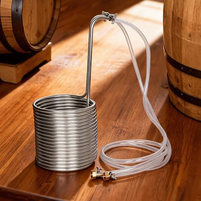 1/2" X 50Ft 304 Wort Chiller, Food Grade Stainless Steel Immersion Chiller Coil with 2X 6.5Ft Transparent Pipes, Home Water Chiller for Ice Bath Beer Brewing Water Cooler Equipment
