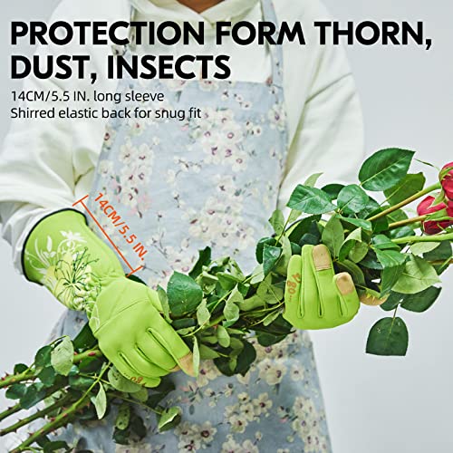 Vgo... 1-Pair Ladies' Synthetic Leather Gardening Gloves, Long Sleeves Gauntlet, Breathable & Grip Work Gloves, High Dexterity, Washable (Size M, Green, SL7445) - color: 1 Pair - Light Green, size: Women's Medium