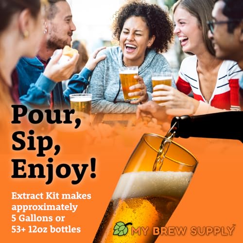 My Brew Supply Oktoberfest Beer Extract Kit | Amber Dry Malt Extract | Munich Light, Munich Dark, & CaraRed Grain | Hallertau Hops | German Ale Yeast | Priming Sugar | Bottle Caps | 5 Gallon Yield