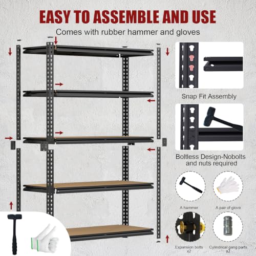 72" H Heavy Duty Garage Shelving, 2400LBS Capacity 5-Tier Storage Shelves,Adjustable Industrial Metal Garage Shelves for Basement Pantry Kitchen Warehouse, 16" D x 36" Wx72 H,Black - size: 16"D x 35.5"W x 72"H